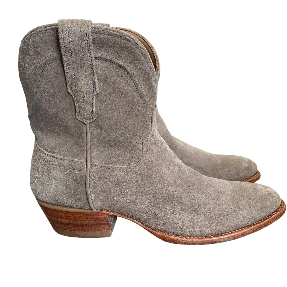 Gray Suede Western Ankle Boots